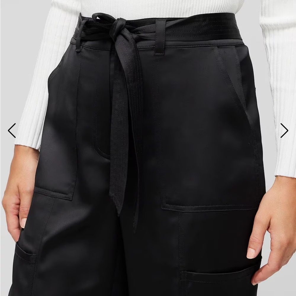 WHBM 14 black Satin cargo style wide leg pants Pants - Picture 2 of 8